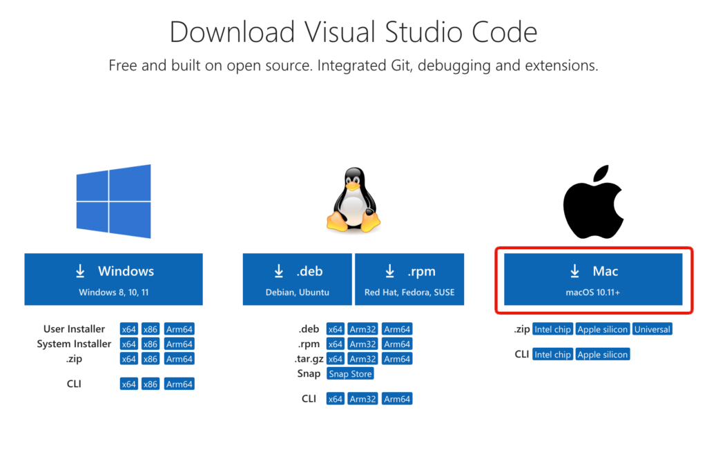 Visual Studio Codeのダウンロードページの画像